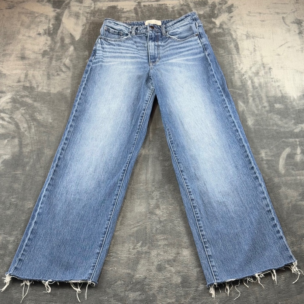 BKE Billie High Rise Wide Leg Jeans Slim Fit Raw Hem Blue Denim 29 x 32